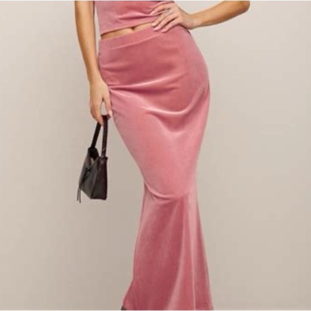 Reformation Adalynn Pink Velvet Maxi Skirt